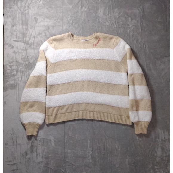 Beige White Striped Woman’s XL Parisian French Cozy Sweater Lauren Lane Sonoma - Picture 1 of 10
